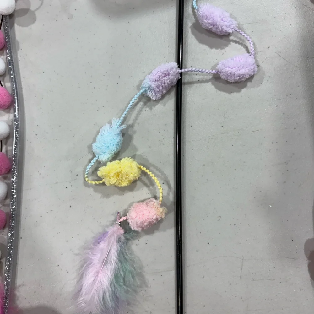 Pink Cat Teaser Wand with Pom Poms